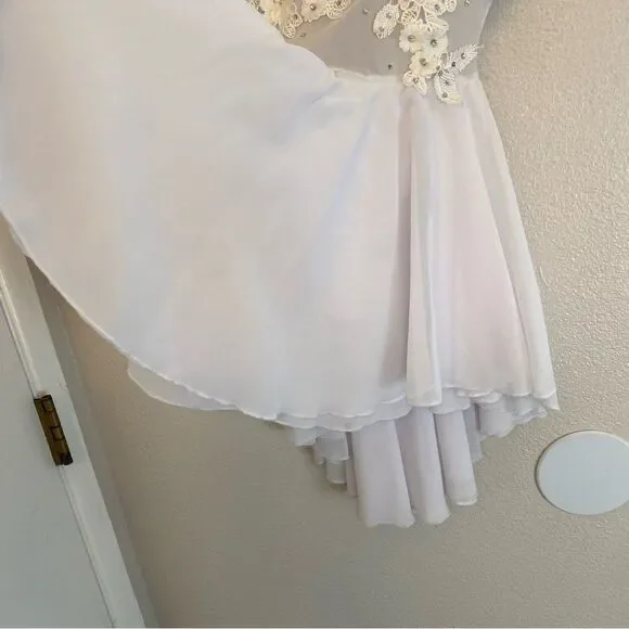Glamour dance costume solo lyrical dress white rhinestoned lace embellished  XSA